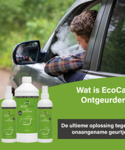 EcoCar Ontgeurder flessen met roker in auto op achtergrond