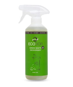 Fles Ecodor EcoShield 0.5 liter, een effectieve ontgeurder voor groente-, fruit- en tuinafval.