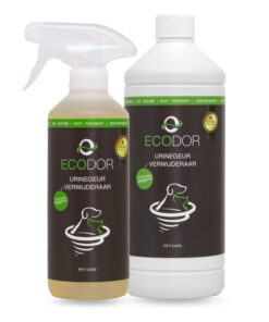Ecodor UF2000 4Pets – 500ml triggersprayflacon en 1L navulfles voor effectieve urinegeurverwijdering bij huisdieren.