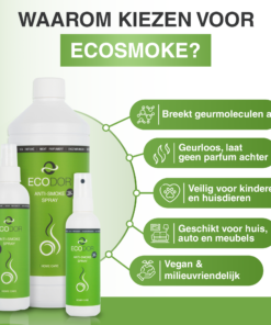 Afbeelding die de voordelen van EcoSmoke benadrukt, zoals milieuvriendelijkheid, effectiviteit en gebruiksgemak.