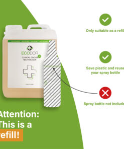 EcoClinic navulling in jerrycan met waarschuwing dat de sprayflacon niet is inbegrepen.