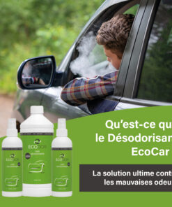 EcoCar Ontgeurder flessen met roker in auto op achtergrond